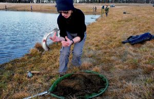 Mary Harris with her first rainbow trout