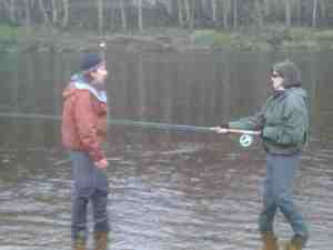 Sarah casting for salmon with Jim Fearn