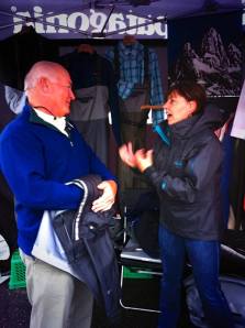 Discussing waders and jackets with Bill at Patagonia 