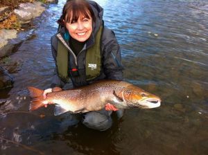 Patagonia Ladies Wading Jacket and Waders on the River Tweed